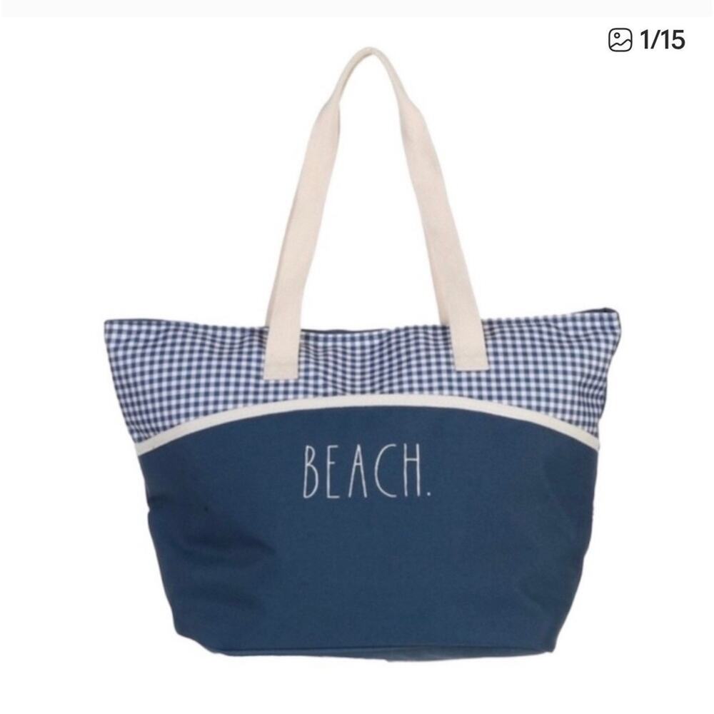 Rae Dunn Blue Cream Insulated Beach Large Tote Bag